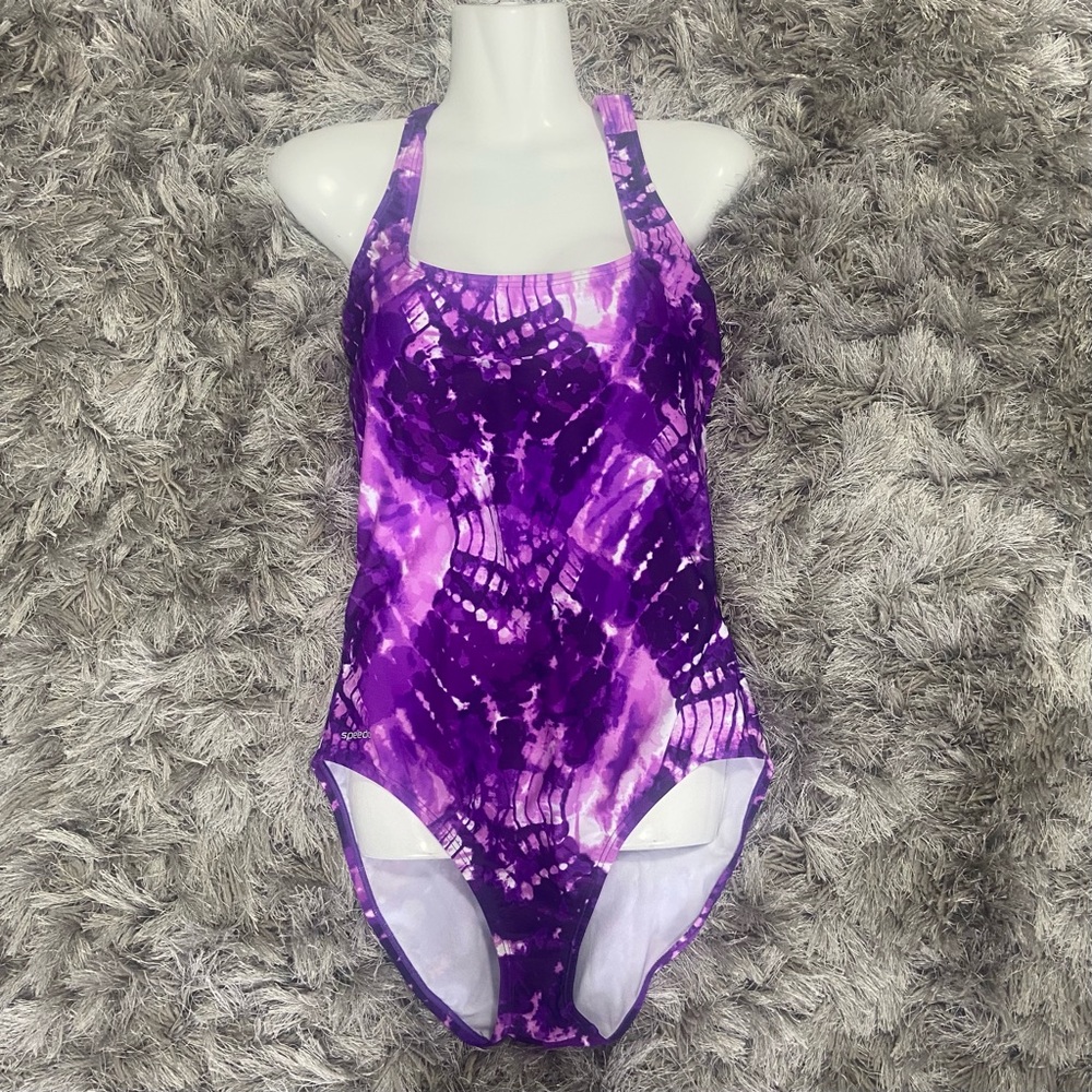 Speedo Women Purple Tie-Dye One Piece Swimsuit